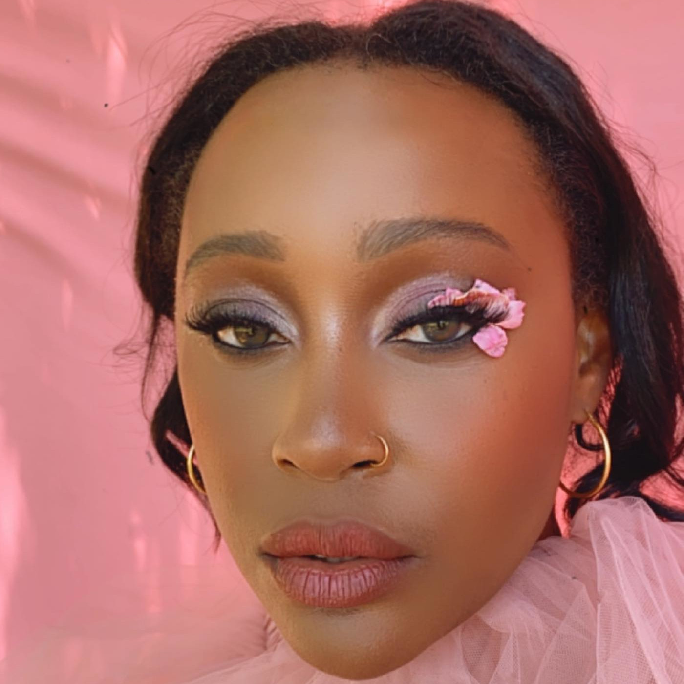 Flower petals on eyes